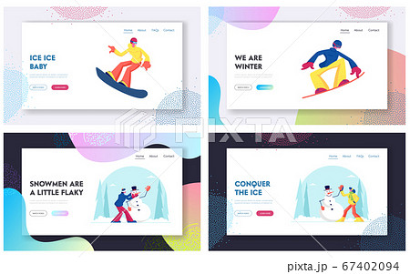 Winter Fun Website Landing Page Set. Happy Characters Riding Snowboard and Making Snowman on Street. Christmas Holidays Activity and Sport Recreation Web Page Banner. Cartoon Flat Vector Illustration Winter Fun Website Landing Page Set. Happy Characters Riding Snowboard and Making Snowman on Street. Christmas Holidays Activity and Sport Recreation Web Page Banner. Cartoon Flat Vector Illustration 67402094