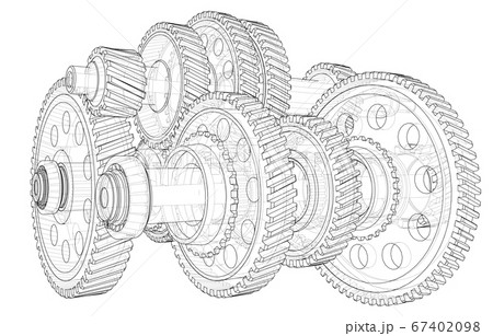 Outline gearbox concept. 3D illustration 67402098