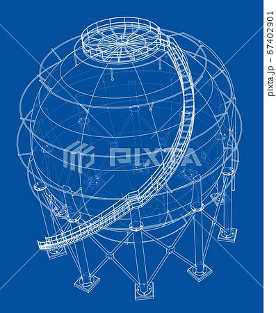 Spherical gas tank outline. 3D illustration Spherical gas tank outline. 3D illustration 67402901