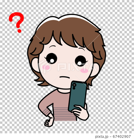 スマホを見て疑問を感じている女性 スマホを見て疑問を感じている女性 67402907