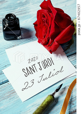 red rose and text Saint George Day 2020 in Catalan 67402957