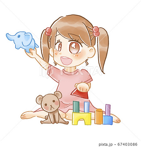 おもちゃで遊ぶ女の子のイラスト素材