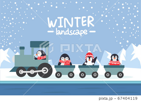 penguins riding  train in Winter North pole Arctic 67404119