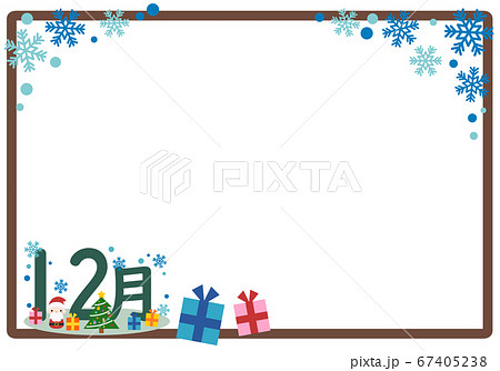 クリスマスと雪の結晶と12月の文字入りのフレームのイラスト素材