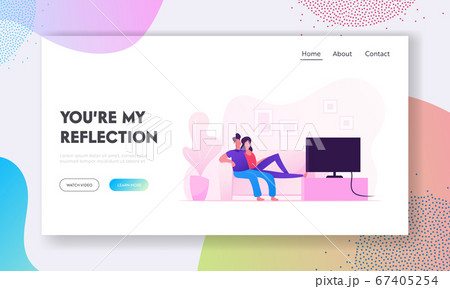 Young Loving Couple Watching Tv At Home Website のイラスト素材