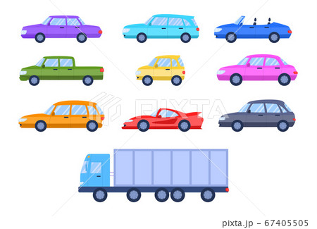 Cartoon Color Different Cars Side View Icons のイラスト素材