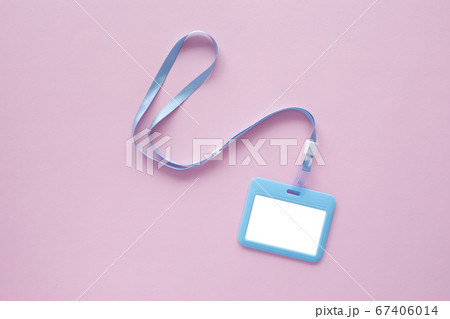 Blank badge mockup on blue background. 67406014