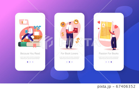 Characters Read and Study Mobile App Page Onboard Screen Template. Tiny Students Prepare for Examination 67406352