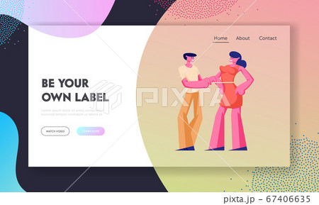 Customers Outfit Order Website Landing Page, Dressmaker or Tailor Measuring Woman Breast with Tape for Making Dress 67406635