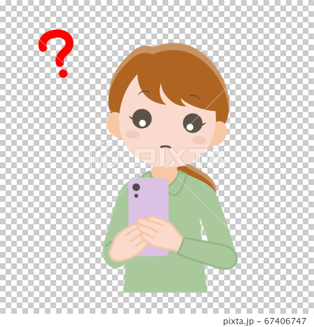 スマホを見て疑問を感じている女性 スマホを見て疑問を感じている女性 67406747