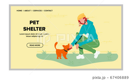 Pet Shelter Volunteer With Homeless Cat Vector Pet Shelter Volunteer With Homeless Cat Vector 67406889