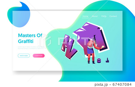 Girl with Backpack Put Brush into Bucket with Dye 67407084