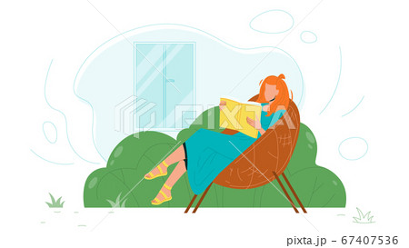 Woman Sit In Chair And Read Book In Patio Vector Woman Sit In Chair And Read Book In Patio Vector 67407536