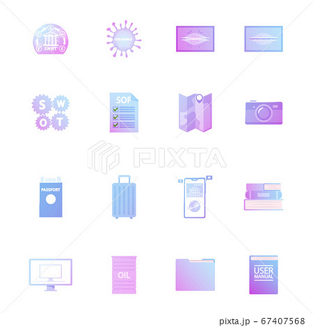Set of Icons Swift, Sop and Swot, Coronavirus Cell, Muscle Pain and Passport, Suitcase, Smartphone 67407568