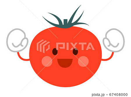 ガッツポーズするトマトのキャラクターのイラスト素材