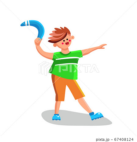 Boy Throwing Boomerang Playing Equipment Vector のイラスト素材