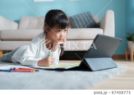 Education. Asian little girl learning and doing drawing 67408773