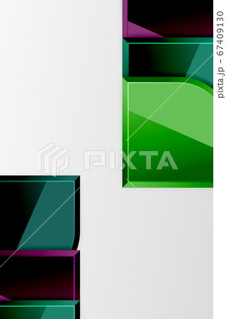 Glossy glass squares with round elements geometric composition. Abstract geometric background with 3d effect composition For Wallpaper, Banner, Background, Card, Book Illustration, landing page 67409130