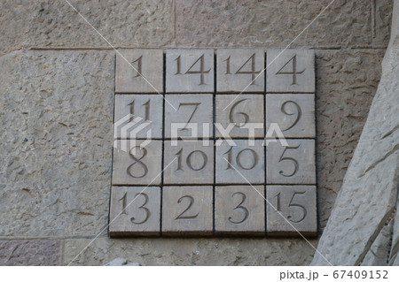 サグラダ・ファミリアにある縦、横、斜めのどの方向でも数字の合計が33になる魔方陣 67409152