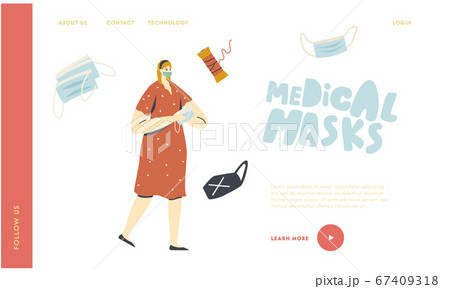 Woman Wear Medical Mask for Walking Outdoors during Coronavirus Quarantine Landing Page Template Woman Wear Medical Mask for Walking Outdoors during Coronavirus Quarantine Landing Page Template 67409318