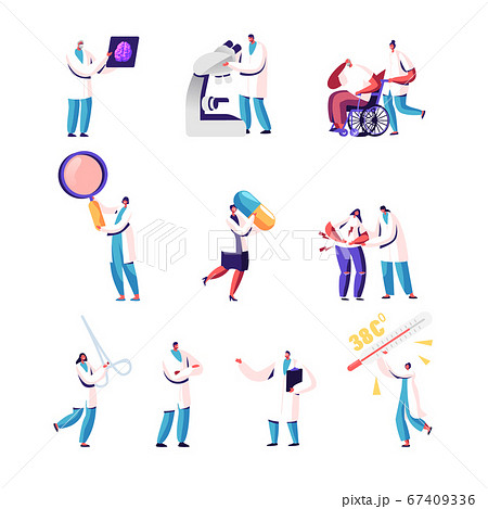 Set of Male and Female Doctors and Patients, Tiny Medic Characters Holding Huge Instruments, Magnifying Glass Set of Male and Female Doctors and Patients, Tiny Medic Characters Holding Huge Instruments, Magnifying Glass 67409336