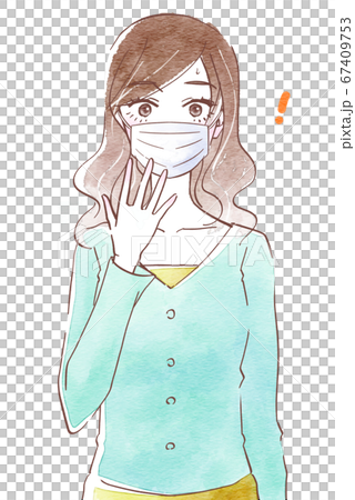 Surprised young woman wearing a mask 67409753