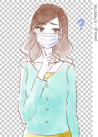 Wondering young woman wearing a mask 67409756