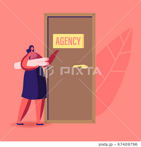 Recruitment, Job Hiring and Interview Concept. Unemployed Woman Searching Work. Girl Applicant Character Recruitment, Job Hiring and Interview Concept. Unemployed Woman Searching Work. Girl Applicant Character 67409796