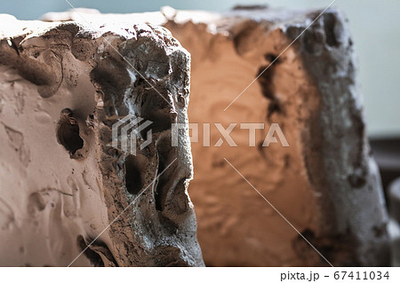 white clay moulding and pottery, close up, preparing 67411034