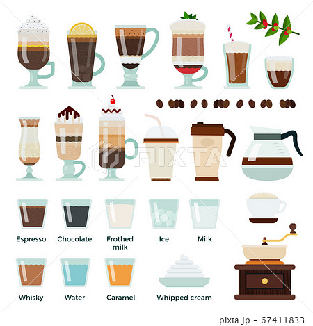 Set of Coffee and ingredients icons flat vector 67411833