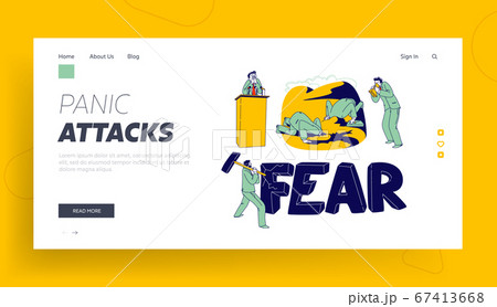 Panic Attack Disorder Landing Page Template. Male Character Fear in Public Place. Psychology, Mental Health Problem. Depressed Man Yelling, Hiding Head under Ground. Linear People Vector Illustration 67413668