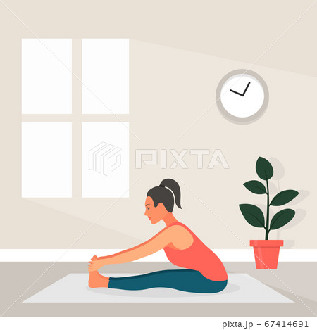 Female Yoga In Flat Style Vector Illustration のイラスト素材