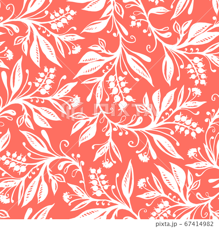 Floral seamless pattern with leaves and berries. Hand drawing. Background for title, blog, decoration. Design for wallpapers, textiles, fabrics. Floral seamless pattern with leaves and berries. Hand drawing. Background for title, blog, decoration. Design for wallpapers, textiles, fabrics. 67414982