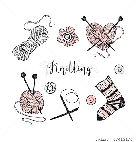 A set of elements on the theme of knitting. Yarn, needles, and sock. Vector A set of elements on the theme of knitting. Yarn, needles, and sock. Vector 67415170