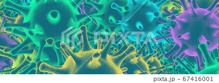 Multicolored particles of coronavirus COVID 19 Background 3d rendering Multicolored particles of coronavirus COVID 19 Background 3d rendering 67416001