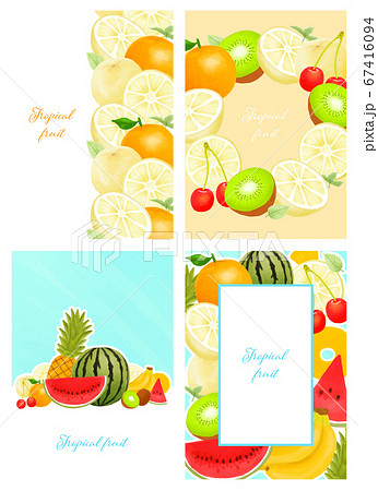 果物 フルーツ イラスト フレーム 夏 セットのイラスト素材