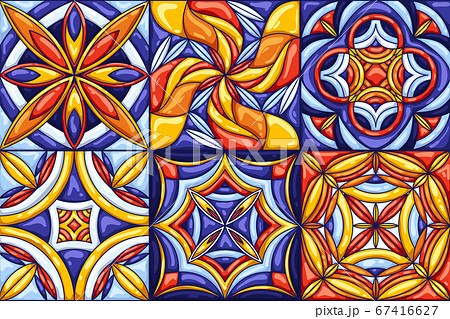 Ceramic tile pattern. Typical ornate portuguese or italian ceramic tiles. Decorative abstract background. Seamless retro vector 67416627