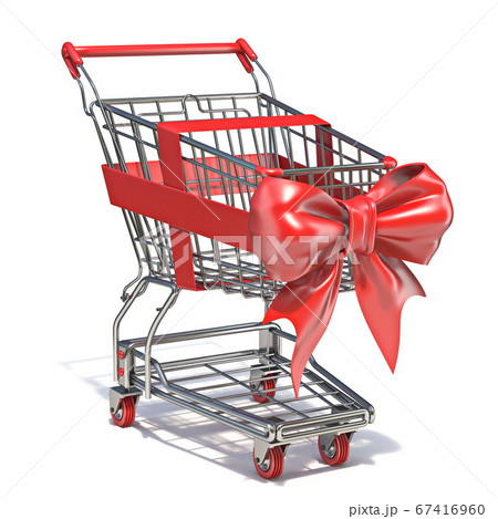 Shopping Chart With Red Ribbon Bow 3dのイラスト素材