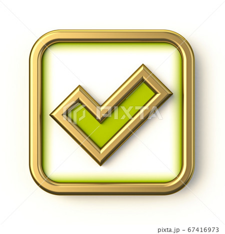 Golden green square check mark 3D Golden green square check mark 3D 67416973