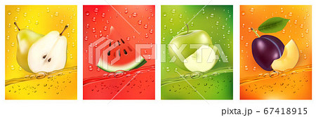 Fresh fruits juice splashing together- pear, 67418915