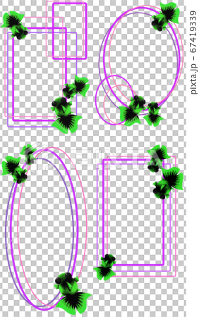 緑色の金魚のタテ向きフレーム4種（紫色） 67419339