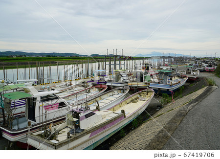 2020年7月の九州豪雨で避難した福岡県矢部川河口の漁船3 67419706