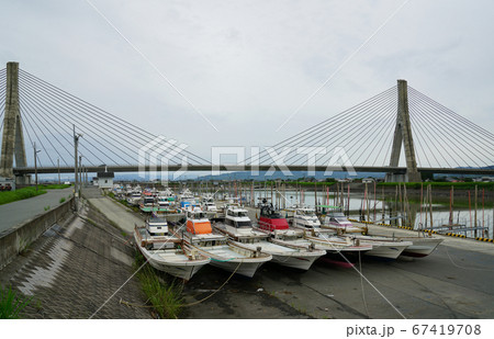 2020年7月の九州豪雨で避難した福岡県矢部川河口の漁船 2020年7月の九州豪雨で避難した福岡県矢部川河口の漁船 67419708