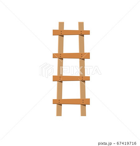 Old Crooked Wooden Ladder. Vector illustration isolated on white. 67419716