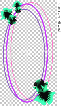 青緑色の金魚のタテ向きフレーム（紫色） 67419848