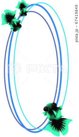 青緑色の金魚のタテ向きフレーム（青色） 67419849