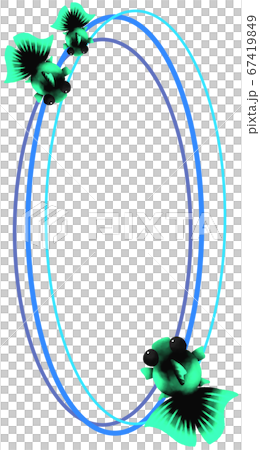 青緑色の金魚のタテ向きフレーム（青色） 67419849