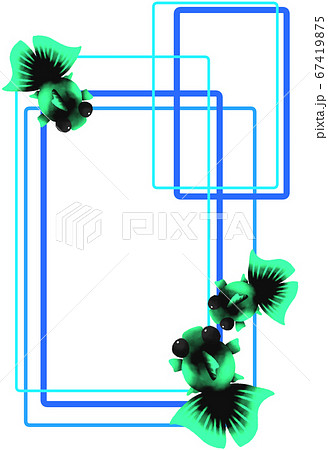 青緑色の金魚のタテ向きフレーム 青色 のイラスト素材