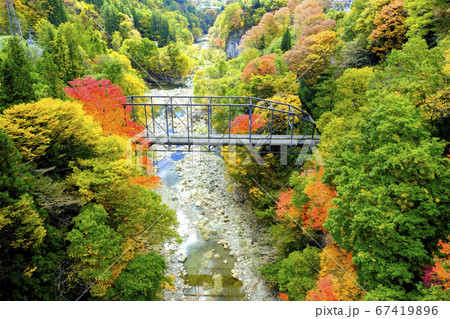 紅葉の白砂渓谷と吾嬬橋 紅葉の白砂渓谷と吾嬬橋 67419896