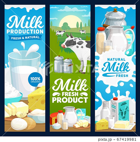 Farm dairy and milk products banners, farm food Farm dairy and milk products banners, farm food 67419981